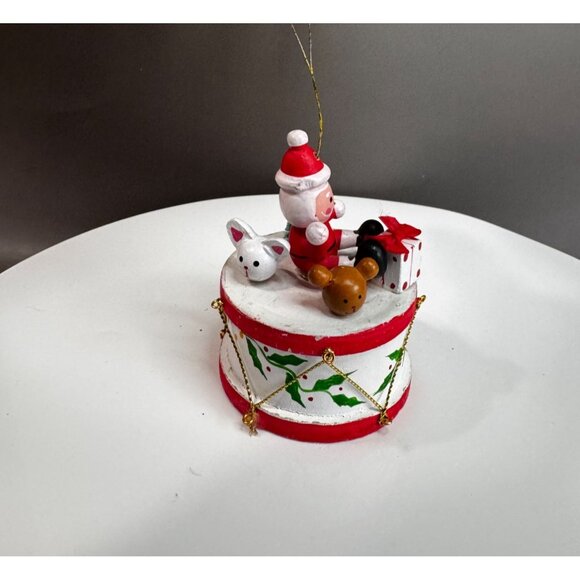 Kathe Wohlfahrt Santa On Drum Ornament With Toys & Tree Germany 4" - Picture 3 of 6